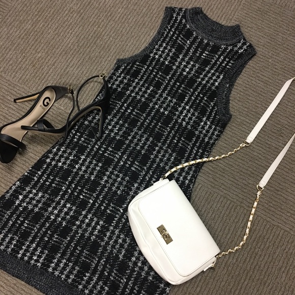 NWOT Black Gray Plaid Knit High Neck Dress - Picture 2 of 5